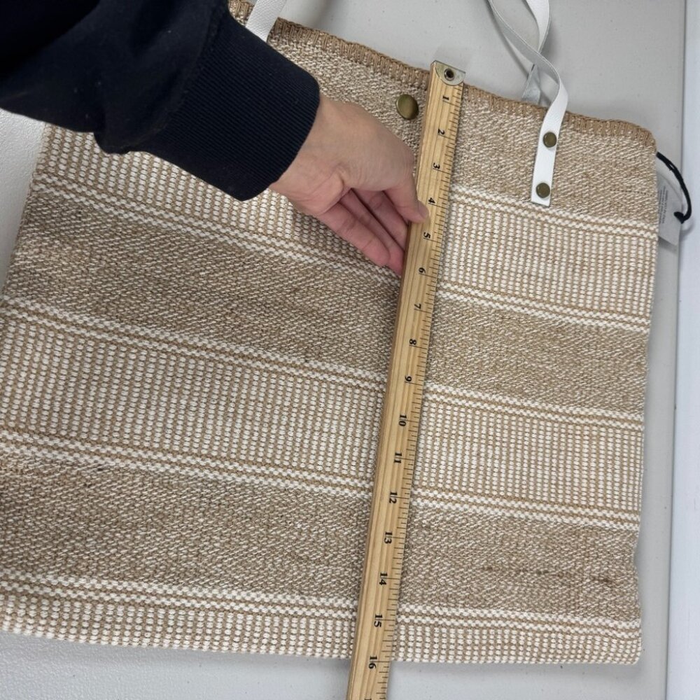Summer Boho Woven Straw Raffia Bag Stylish Tan and White Tote Bag Stripe Beach - Picture 5 of 15